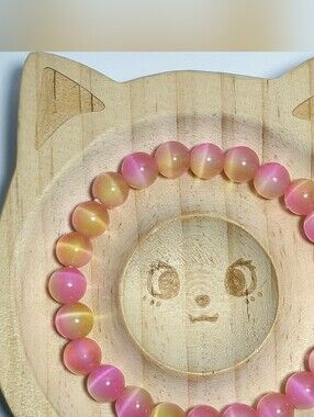 Selenite Cat's Eye  Pink and Yellow Gradient Stretch Beaded Bracelet |NEW | 8mm